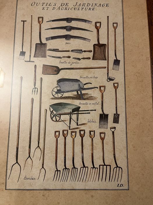 Quadro antigo utensilios jardim