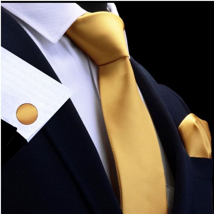 Ties, Pocket Square, and Cufflinks (Yellow, Blue, and Olive Green)64365277839363122