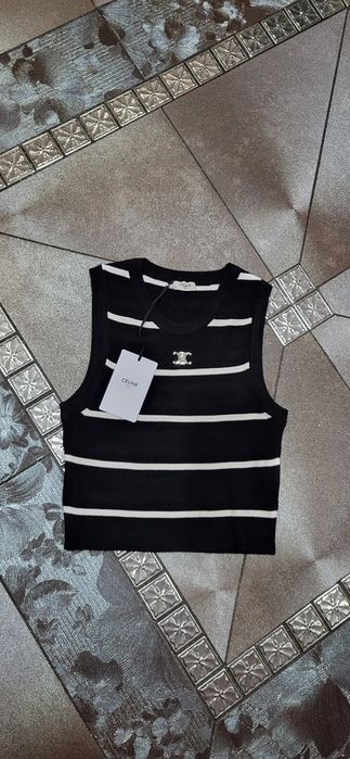 Damski top crop paski jak kaszmir metalowe logo premium M