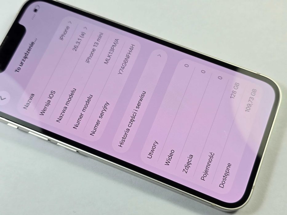 iPhone 13 mini 128GB / Starlight / Grade B / BAT 74% / Gwarancja + ładowarka