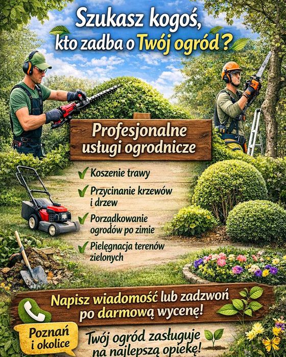 Ogrodnik Usługi Ogrodnicze Koszenie trawy Tuje  Poznań i okolice