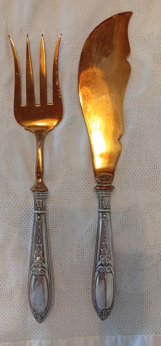Antigo Conjunto de Talheres de Peixe Art Nouveau – Prata e Vermeil