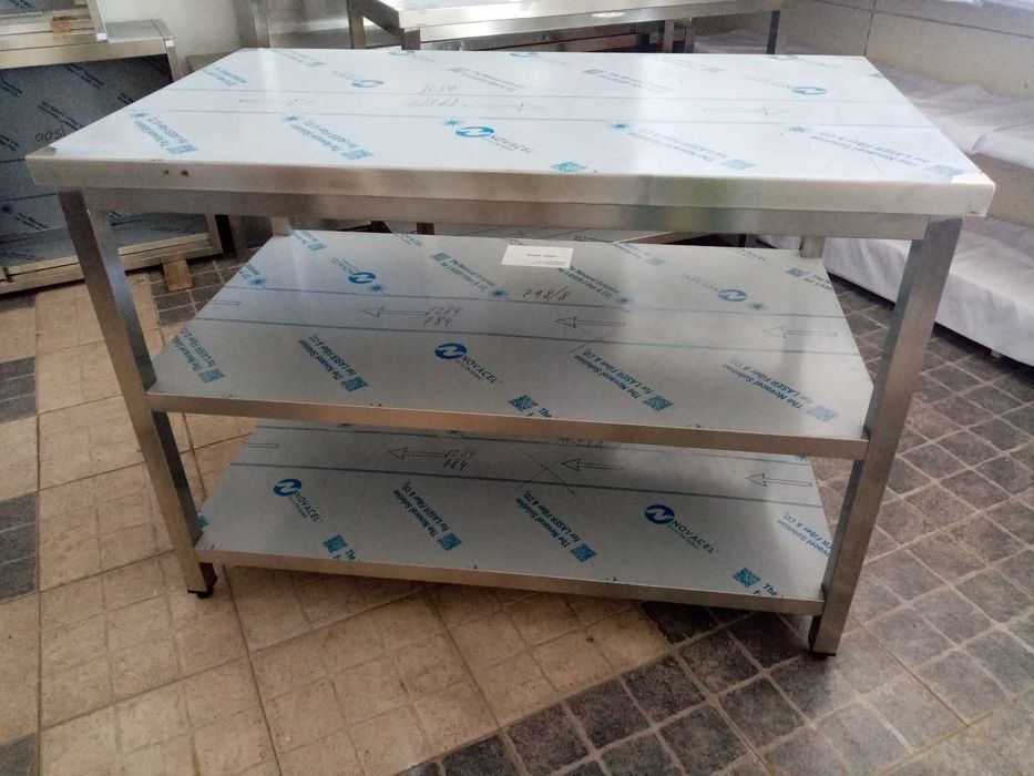 ACM1463 - Bancada central em inox de 1m com 2 prateleiras - NOVA