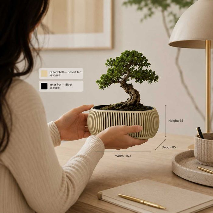 Vaso Ribora para Bonsai | Floreira Decorativa Moderna com Interior Removível | Vaso para Bonsai | Presente para Casa