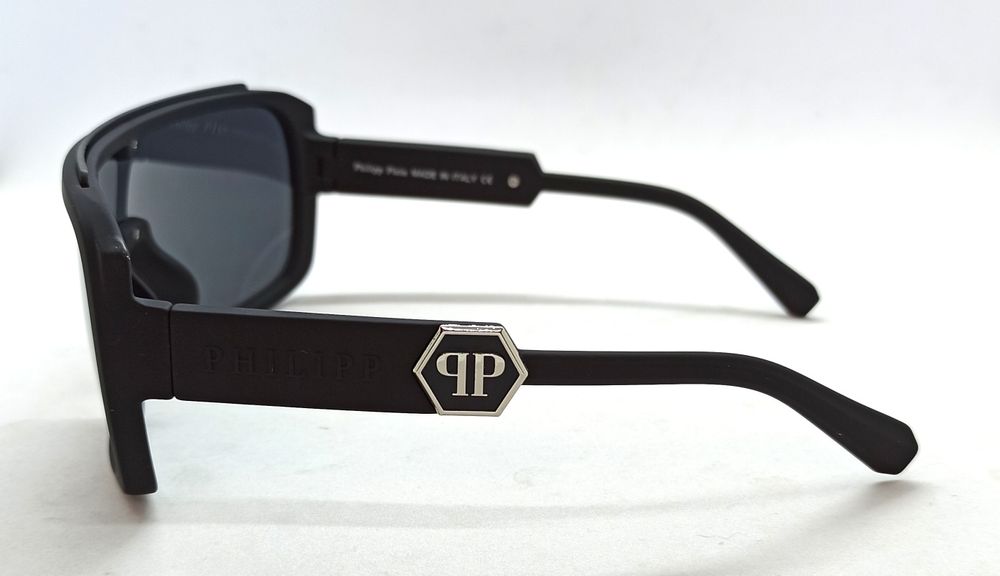 Philipp Plein очки маска унисекс черные матовые с серебристым лого