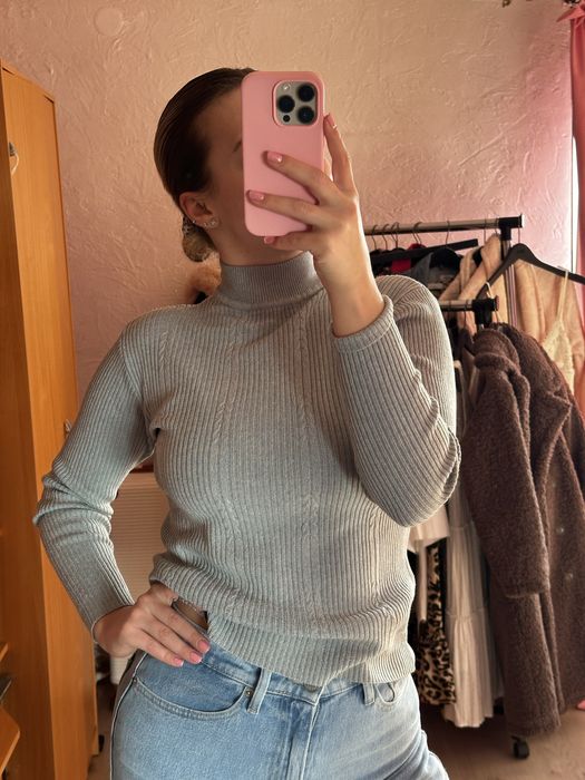 Szary sweter z mini golfem | 36 S | stan idealny