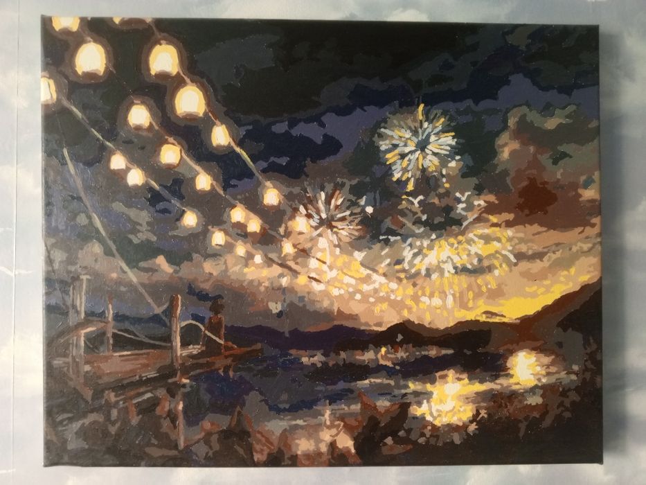 Картини акрил. Салют біля озера