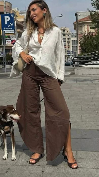 Круті бавовняно-лляні брюки Zara zw collection. Трендовий колір і фасон.