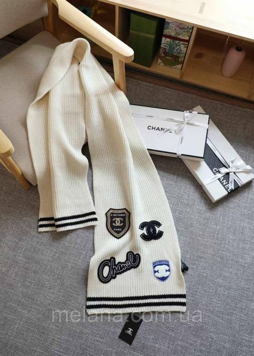 Стильный женский шарф Шанель черный белый жіночий шарф чорний білий