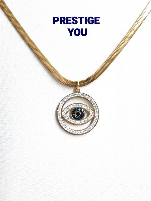 Colar aço inoxidável, com olho turco em zircónias