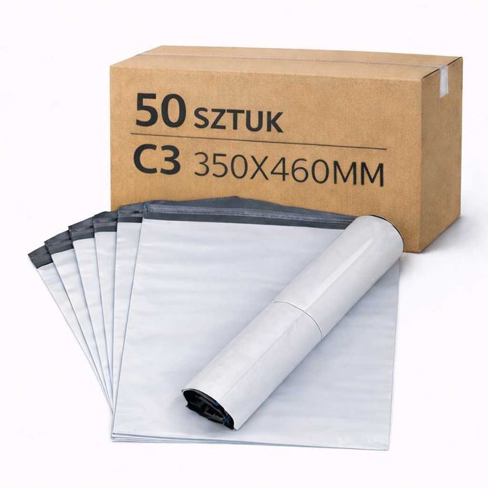 Foliopaki kurierskie 350×460mm szarobiałewytrzymałe LDPE 55 µm 50szt