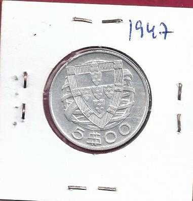 REPUBLICA  5$00   Escudos   1947     Prata
