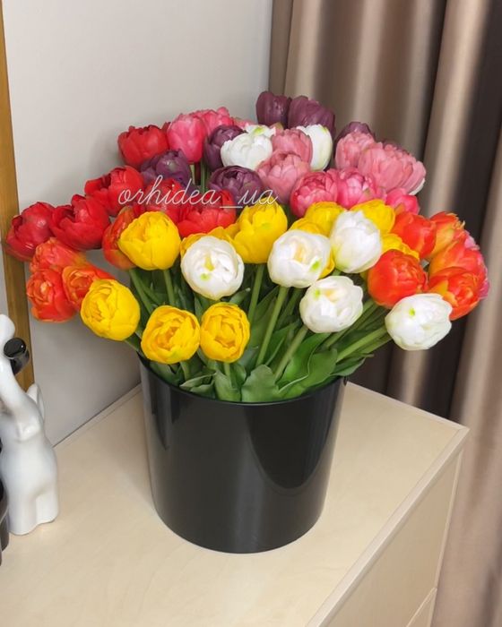 Гелеві піоновидні та махрові тюльпани штучні, квіти латексні  і гелеві