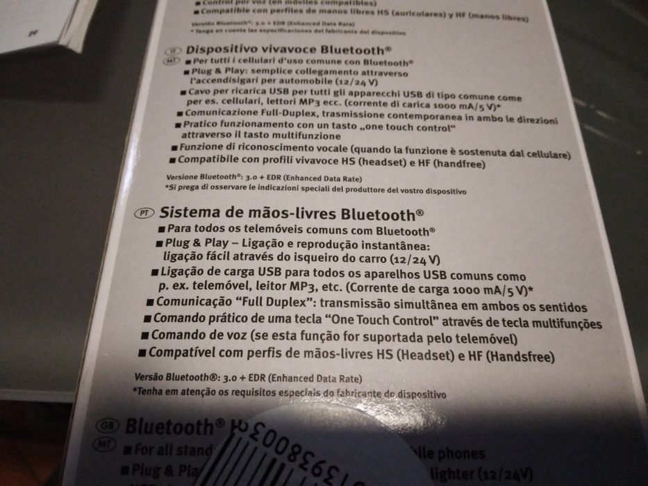 Sistema de mãos-livres Bluetooth