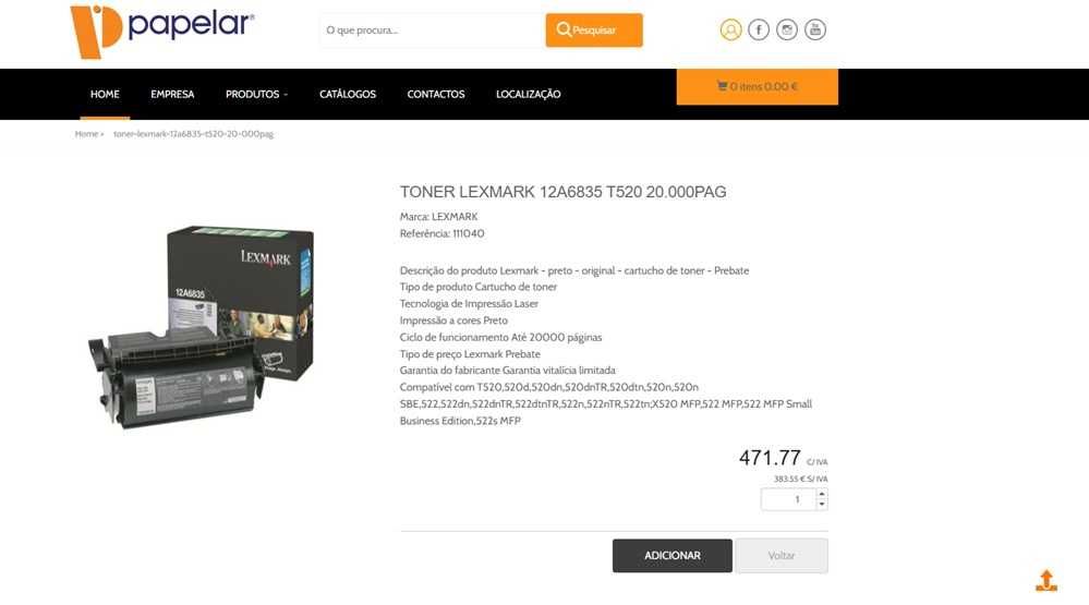 Toner Lexmark 12A6835 T520 20.000 pag (222)