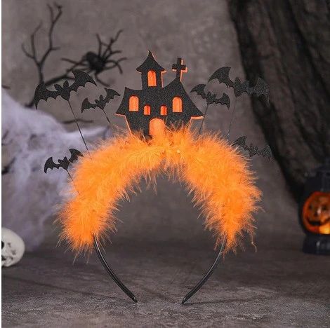 Opaska do włosów Halloween z nietoperzami i piórkami, czarna