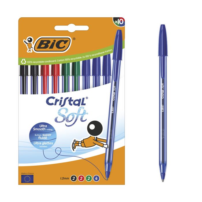 Pack de 10 Esferográficas BIC Cristal Soft Ponta Média 1.2 mm Escrita