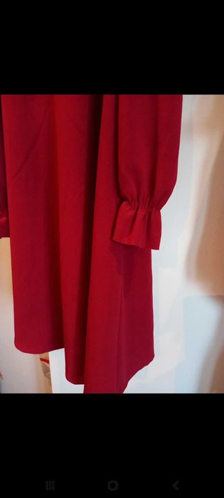 Vestido vermelho, de ombros à mostra, manga 3/4 - M - Fashion