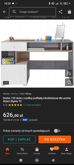 Biurko młodzieżowe biało szare nigma