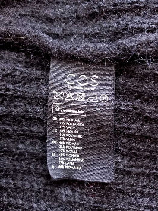COS czarny sweter kardigan narzutka wełna moher oversize S/M