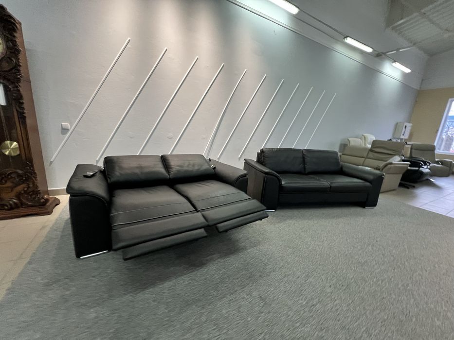 Диван трійка двійка реклайнер шкіряний чорний