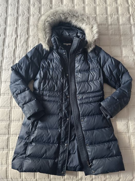 granatowy puchowy pikowany płaszcz kurtka z kapturem Tommy Hilfiger