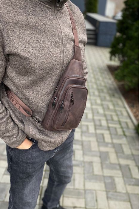 Коричнева чоловіча сумка Craft слінг бананка через плече crazy horse