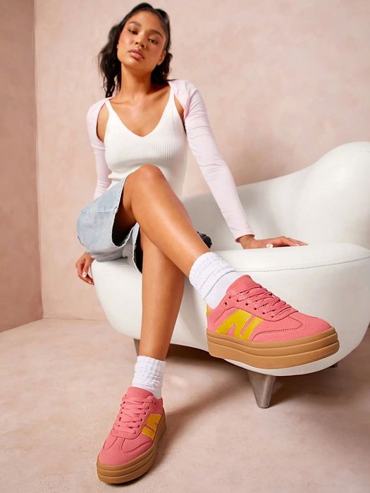 Trampki Damskie Na Platformie Sznurowane Modne Sneakersy SHEIN EUR 38