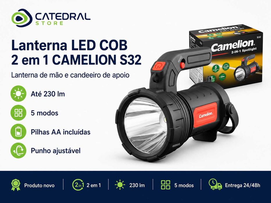 Lanterna / Candeeiro LED COB 2 em 1 CAMELION 230lm com Pilhas  Preço recomendado: