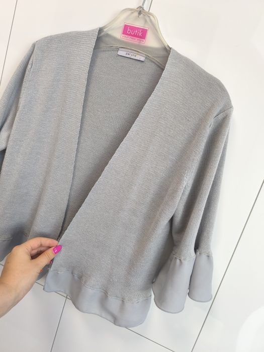 Marks & Spencer kardigan z falbankami szary L 40 – wiskoza