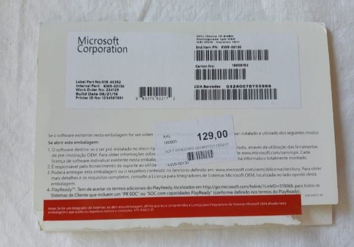 DVD Windows Home 10 64 Bits Português