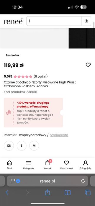 Czarne Spódnico-Szorty Plisowane High Waist Ozdobione Paskiem Eranivia