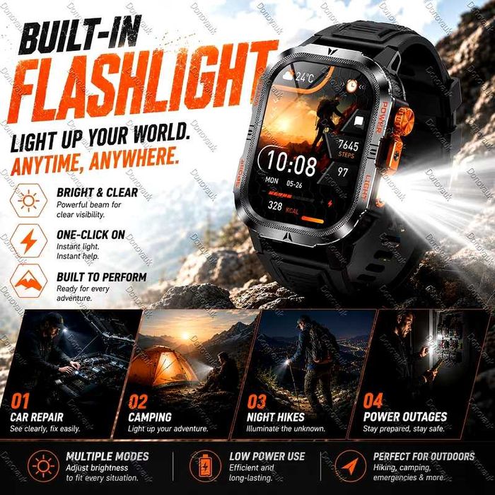 Смарт часы. VWAR HT46 PRO. NFC. 1200mAh. LED-фонарик.