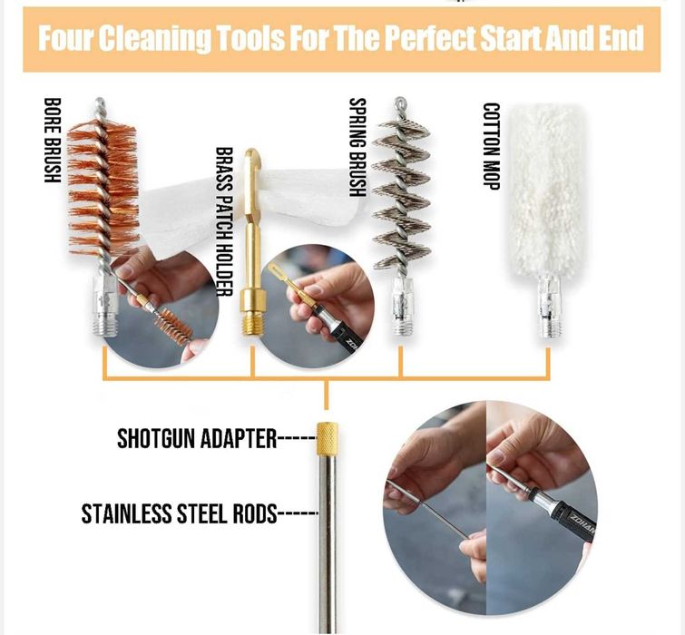 Шомпол 12 калібр, набір для чистки зброї шомпіл патчі