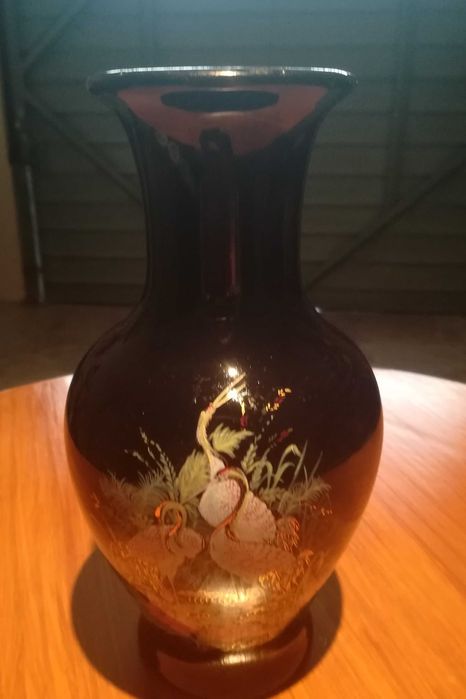 Vaso Decorativo Preto com Cegonha Japonesa