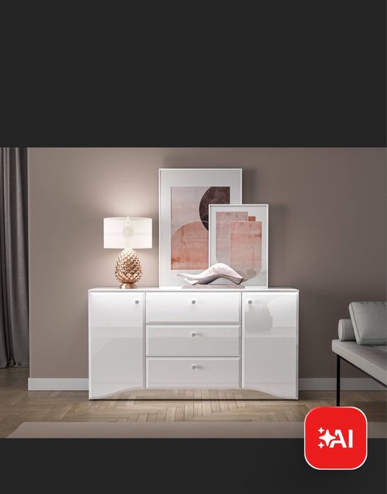 Komoda z oświetleniem LED GLAMOUR 160cm Biały połysk