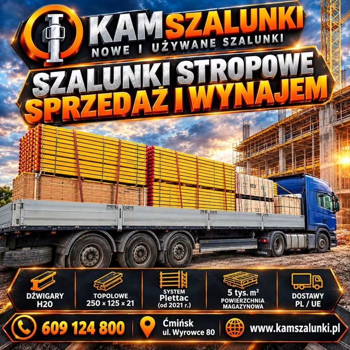 Płyta Topolowa Sklejka szalunkowa Stemple budowlane Głowice Krzyżowe żabki zaciskowe płyta akacjowa  podpory metalowe Dźwigary H20  Trójnogi Korony