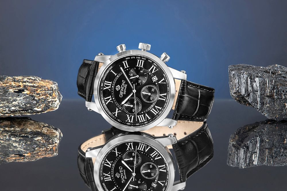 zegarek męski giewont chronograph sapphire srebrno czarny gw6260-a2