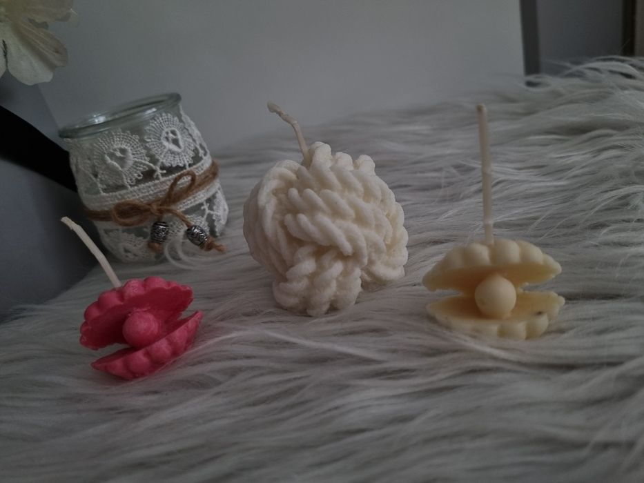zestaw świeczek, świec sojowych handmade supeł, muszelka