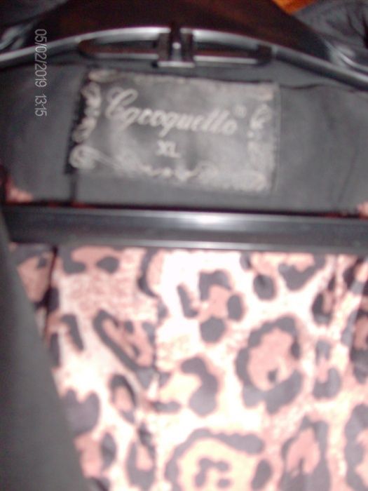 gabardine preta forrada a leopardo XL nova