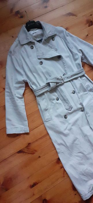 Długi jeansowy płaszcz trencz trenchcoat 42 XL