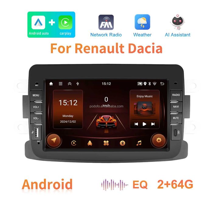 Rádio Android 7" Renault captur Dacia Duster Sandero 64GB Carplay NOVO