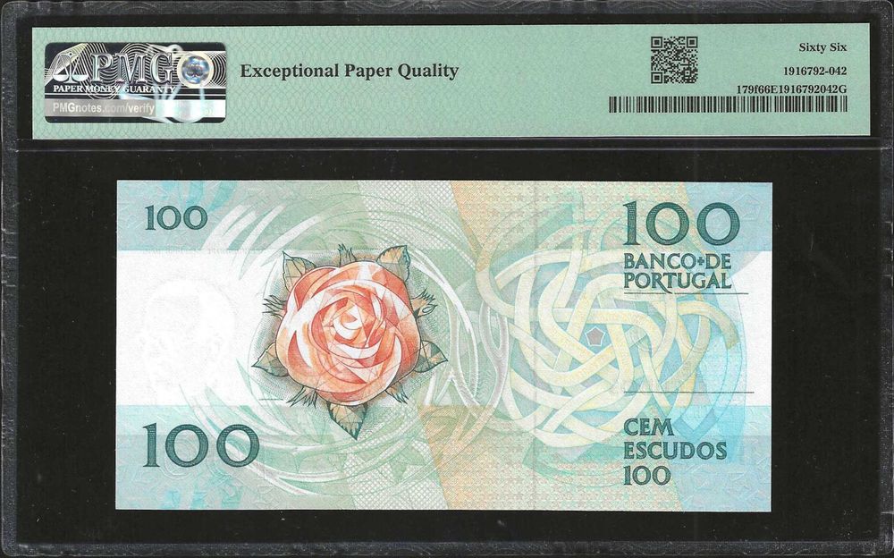 Nota de 100 Escudos 1988 Certificada PMG 66 EPQ