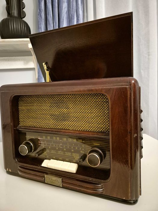 Radio retro + odtwarzacz CD – styl vintage / drewniane
