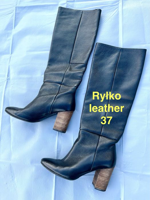 Ryłko kozaki skórzane 37 na słupku czarne