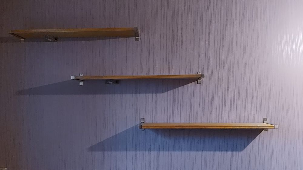 Półki 3 szt drewno uchwyty Stal nierdzewna szczotkowana
