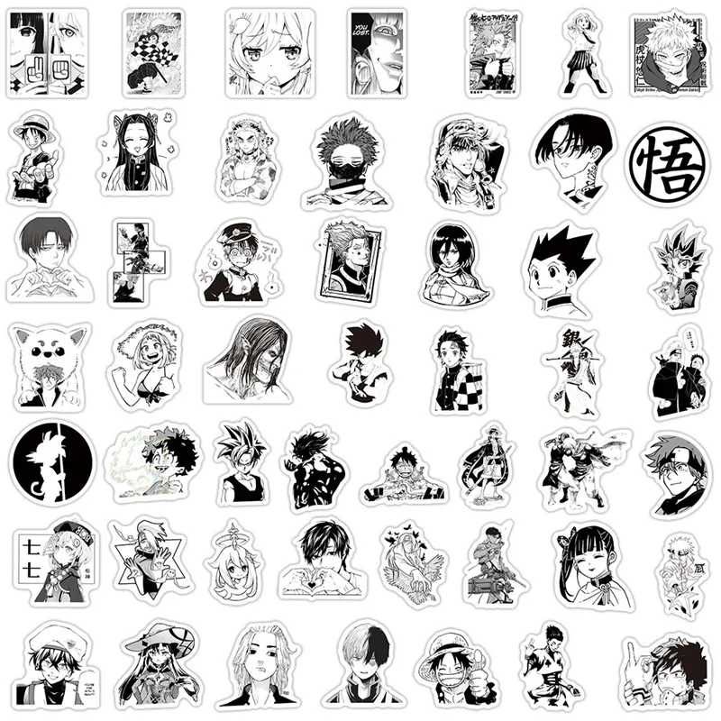 Наклейки стикеры с черно белые с героями из различных аниме 50 шт.: 315  грн. - Коллекционирование Запорожье на Olx