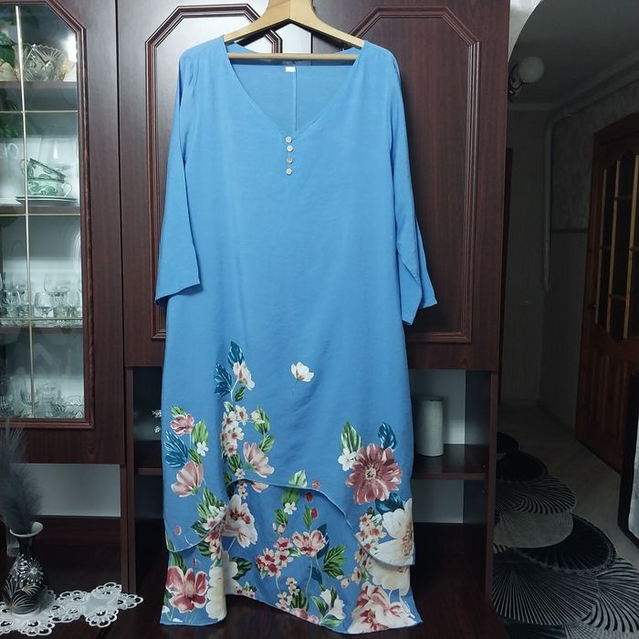 Льяна сукня з мереживом і карманами