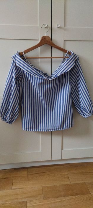Biała bluzka w niebieskie paski hiszpanka Zara L 40