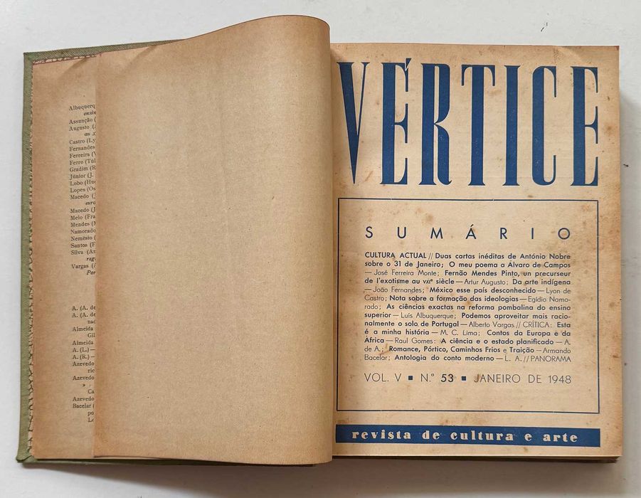 Lote 2 volumes VÉRTICE – (12 números) De 1948 a 1949.